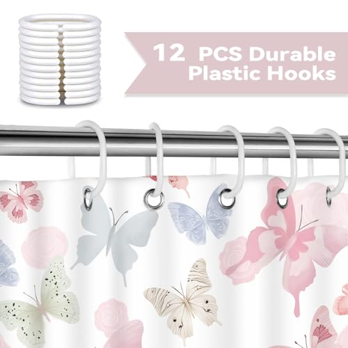Romantic Butterfly Shower Curtain - Soft Pastel Waterproof 72x72