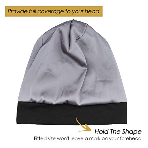 FocusCare Pure Black Satin Lined Sleep Slouchy Cap for Curly Hair