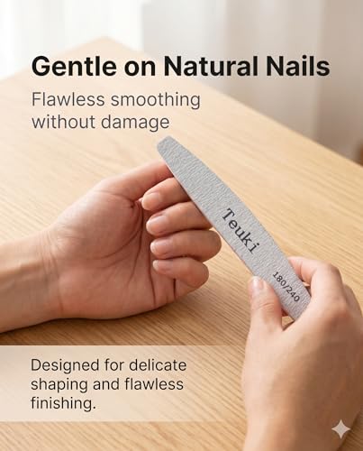 Teuki 12pc Nail Files 180/240 Grit Double-Sided Washable Emery Boards for Poly Nails & Acrylics (7.09 x 1.10 in) – Includes 180/240 Grit Variation