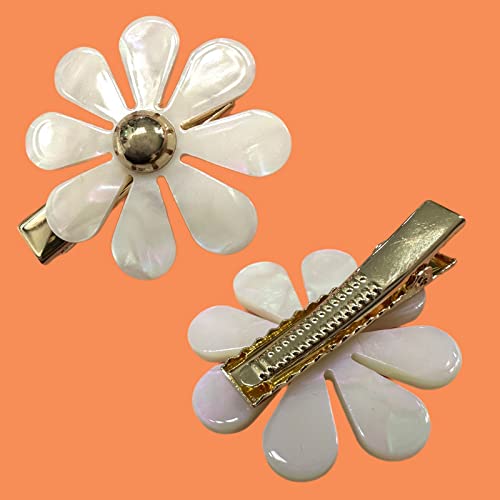 Alazco 2 Pack Flower Hair Clips with Pearly Petals - Daisy Style, 1.25"