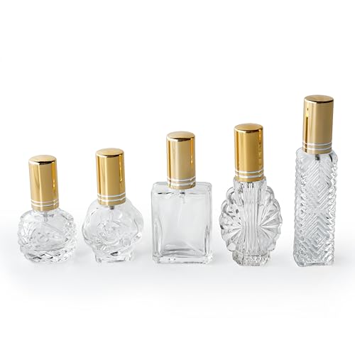 H&D HYALINE & DORA Gold Vintage Glass Refillable Perfume Bottles Set of 5