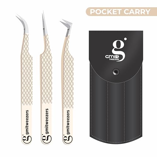 Professional Fiber Tip Lash Tweezers - Set of 3 for Eyelash Extensions