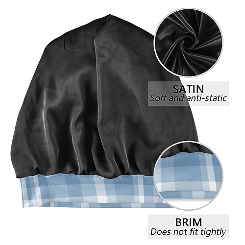 ElliTarr Satin Lined Sleep Bonnet for Curly Hair - Blue Plaid