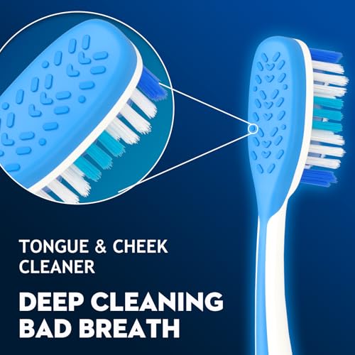 HHYX Hard Bristle Toothbrush for Adults with Tongue Cleaner - 6 Pack