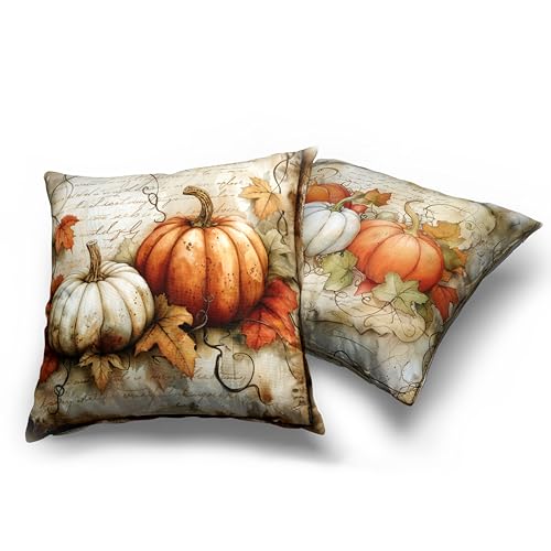 Fall Pumpkin and Maple Leaves Pillow Covers - Set of 2, 18x18