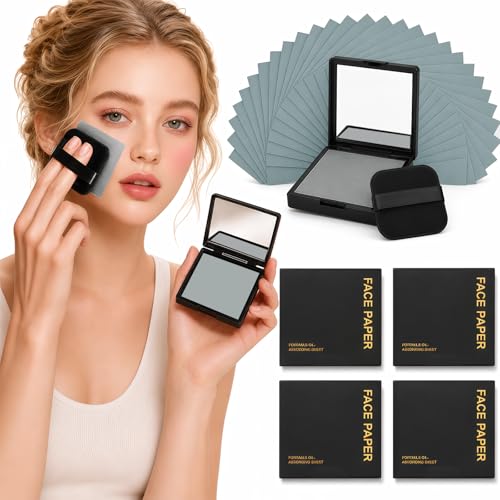 OOPPOO Oil Blotting Sheets for Face 500 Pcs with Mirror & Refill Pack - Light Gray, Odorless, Makeup Friendly, Durable, for Oily Skin
