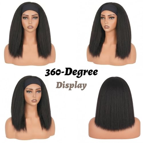 Kinky Straight Headband Wig for Black Women | 16 Inch Glueless Synthetic Hair