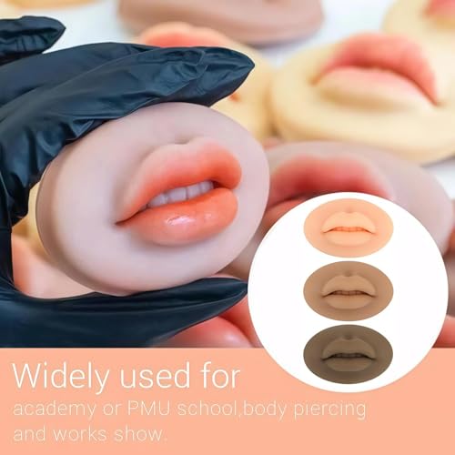 Lyuxzad 9Pcs Beige 5D Silicone Fake Lips for Makeup Practice, Semi-Permanent Tattoo Training