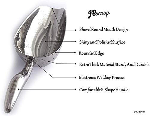 JBscoop Stainless Steel Ice Scoop - 9.4 Inch Heavy Duty Dog Food & Popcorn Scoop