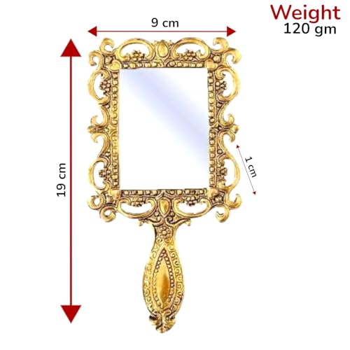 KridayKraft Gold Plated Decorative Hand Mirror – Antique Square Makeup Mirror