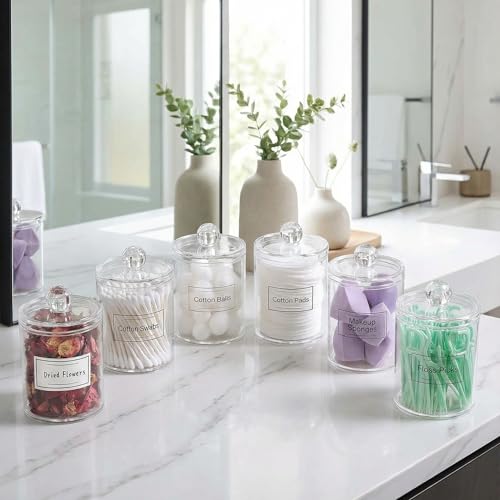 Acrylic Qtip Holder Dispenser Set - Clear Bathroom Storage Canisters