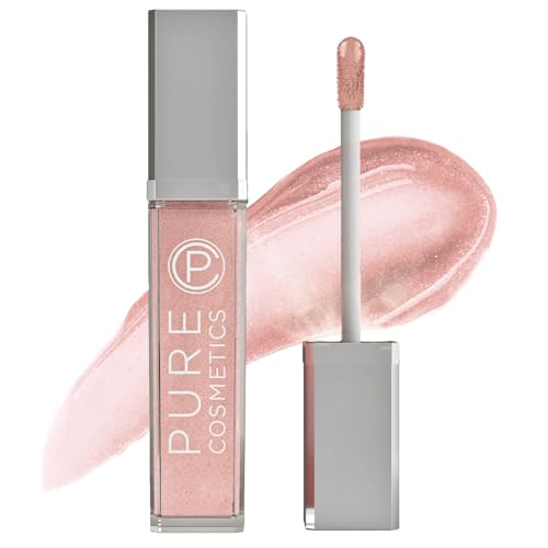 Pure Cosmetics LED Lip Gloss with Side Mirror - Nude Beach Sheer Tint, Non-Sticky Hydrating Lip Shine
