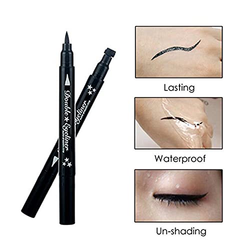 Pinkiou Double-Headed Liquid Eyeliner Pen & Stamp - Waterproof, Smudge-Proof, Long Lasting, Slim Gel Felt Tip for Eye Makeup