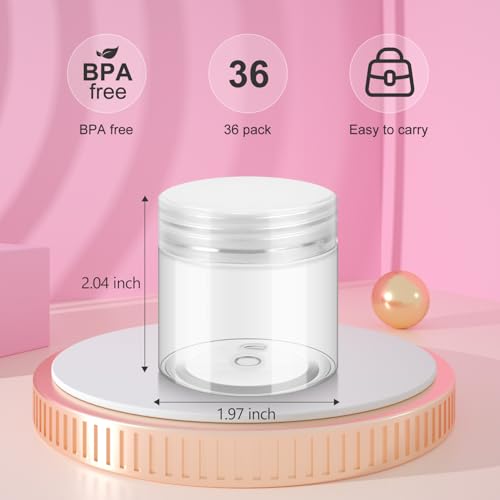 Loretoy 36 Pack 2oz Plastic Cosmetic Jars - Leak-Proof Travel Containers