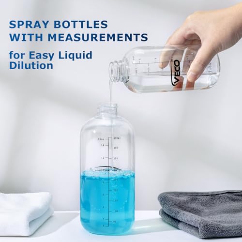 Veco 500mL (17oz) Graduated Spray Bottles, 4-Pack ? 360¡Æ Any-Angle Spraying for Easy Dilution, Leak-Resistant spray bottles for Cleaning, Plants, Hair & Pet Use + Foldable Funnel