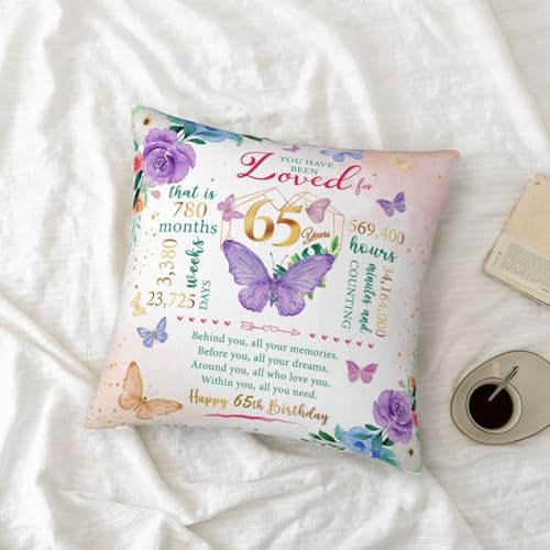 65th Birthday Gift Pillow Cover for Women - 18x18 Inches