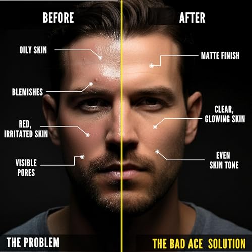 BAD ACE Men's Face Moisturizer, Summit Rain, Oil Control Charcoal Lotion