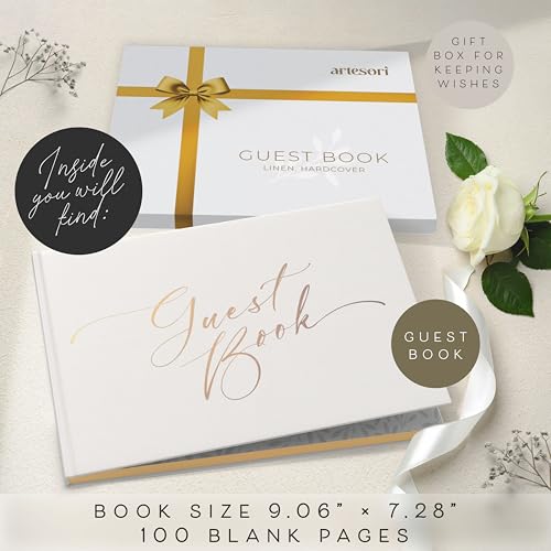 Elegant Linen Guest Book with Gold Foil - 100 Blank Pages for Weddings & Events