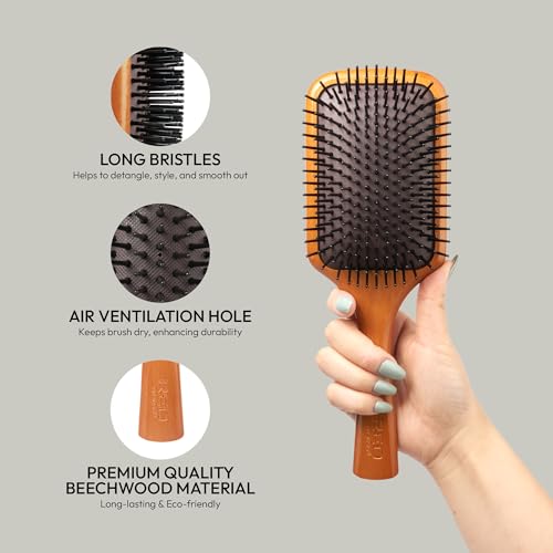 Red by Kiss Beechwood Square Paddle Hair Brush for Painless Detangling