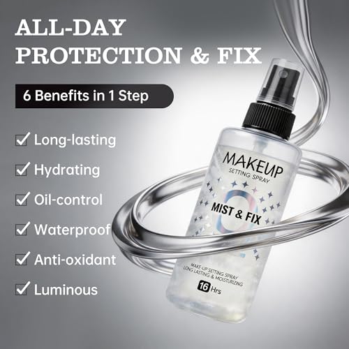 MyTend Long-Lasting Makeup Setting Spray - Waterproof, Hydrating Mist with Shimmer Finish (3.72 Fl Oz)
