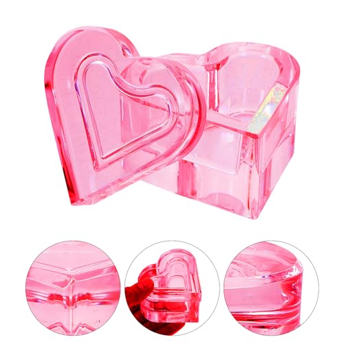 Pink Heart-Shaped Crystal Glass Nail Dish with Lid - Manicure Organizer