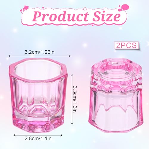 2 PCS Pink Glass Dappen Dish for Nail Art & Monomer Use