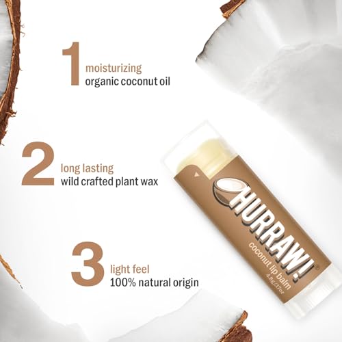 Hurraw! Organic Coconut Lip Balm 3 Pack - Vegan, Natural, Cruelty-Free