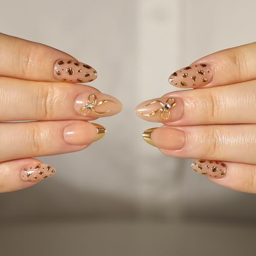 PILOLO Almond Press On Nails - Leopard Print Wild Gold Acrylic Fake Nails