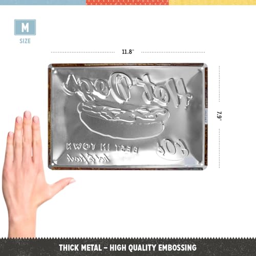 Retro USA Diner Hot Dogs Metal Sign | 7.9" x 11.8" Vintage Wall Art
