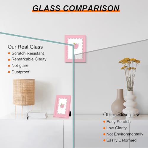 5x5 Pink Picture Frame with Real Glass - Colorful Solid Wood