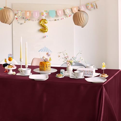 Burgundy Satin Tablecloth 60 x 102 Inches | Elegant Rectangle Cover for Weddings & Banquets