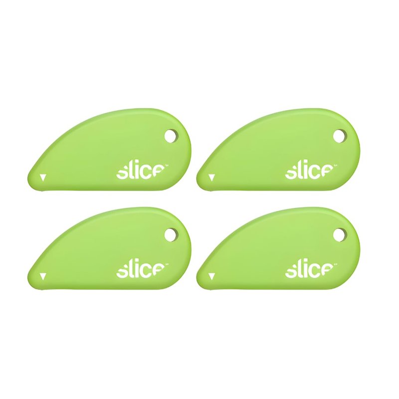 Slice Micro Safety Cutter | Safe Ceramic Box Cutter Lasting 11x Longer than Metal | Keychain Box Opener | 4 Pack | Green
