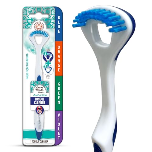 GuruNanda Dual Action Tongue Scraper & Brush - 1 Pack, Fresh Breath