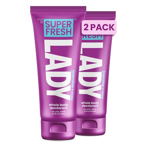 Super Fresh Lady Whole Body Deodorant Lotion Jasmine Rose 4oz Pack of 2 - Natural, Aluminum-Free, Moisturizing for Underarms, Private Parts & Feet