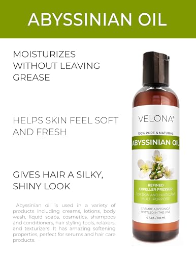 Velona Abyssinian Oil 4 Fl Oz - 100% Pure Natural Hair & Body Carrier Oil