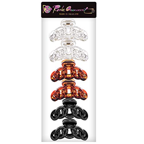 RC ROCHE 6 Pack Medium Black, Brown & Clear Hair Claw Clips for Strong Hold Women