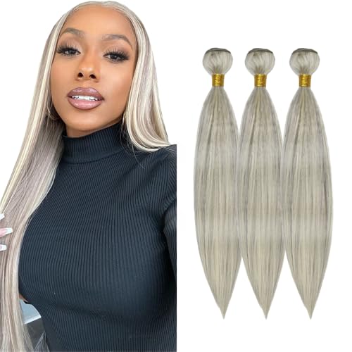 Aonbamds PGrey/613 Straight Brazilian Human Hair Bundles - 3 Pack