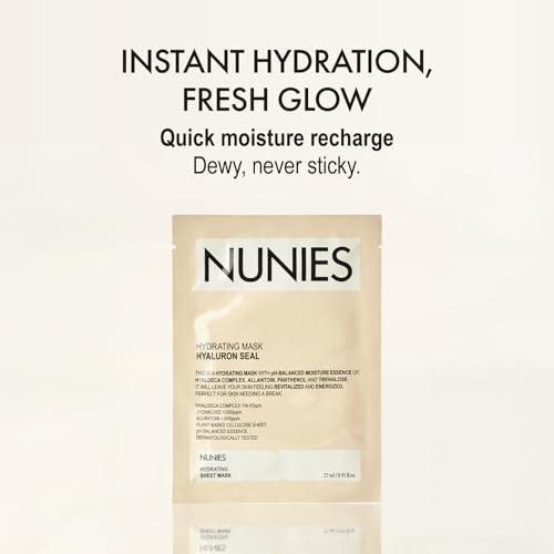 NUNIES Hyaluronic Hydrating Sheet Mask for Dry & Sensitive Skin - 5 Pack