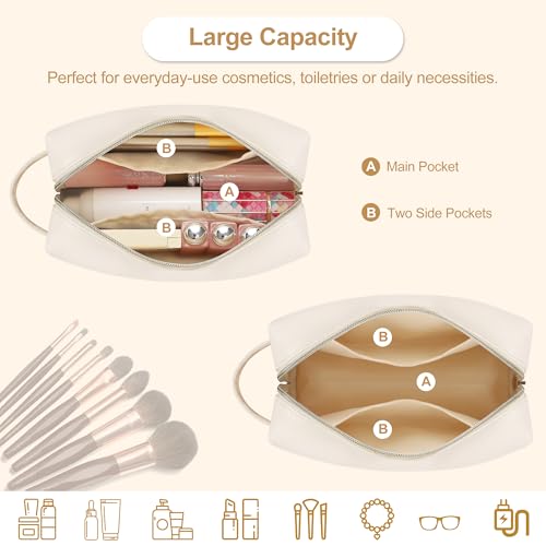 Personalized Initial Makeup Bag - Waterproof PU Leather Cosmetic Travel Pouch
