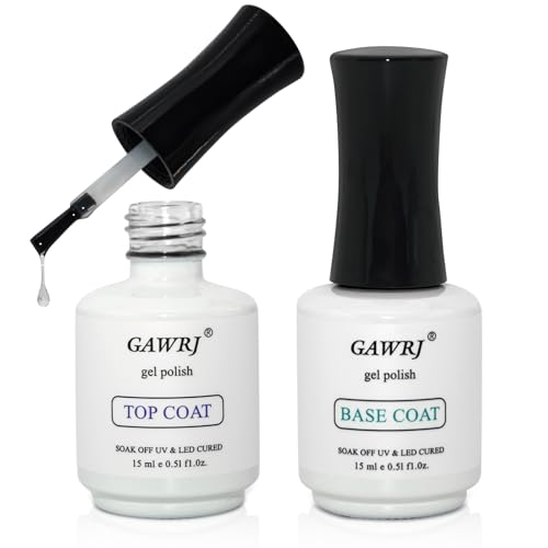 GAWRJ Gel Base and Top Coat Set - No Wipe, 15ml Each, Long Lasting