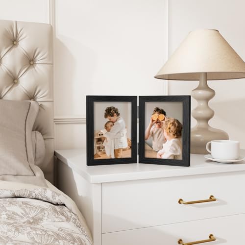Vittanly 5x7 Double Picture Frame - Hinged MDF Design with Plexiglass