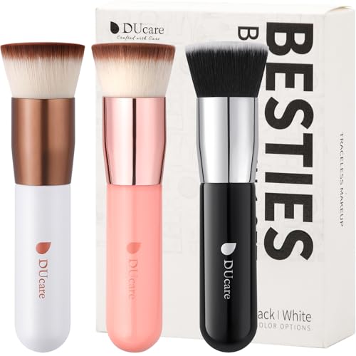 DUcare Large Flat Top Kabuki Foundation Brush - 3 Piece Makeup Buffing Set