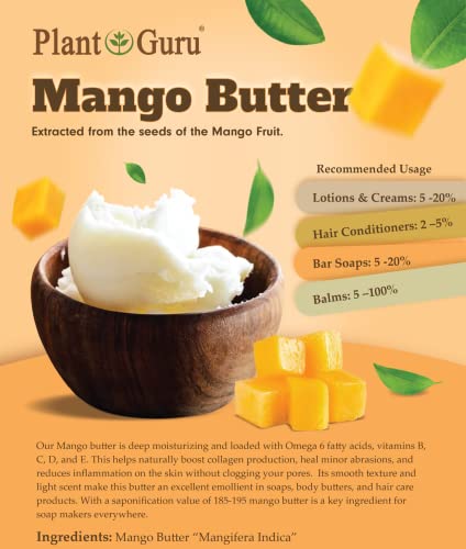 Plant Guru 100% Pure Raw Mango Body Butter - 8 oz Natural Moisturizer