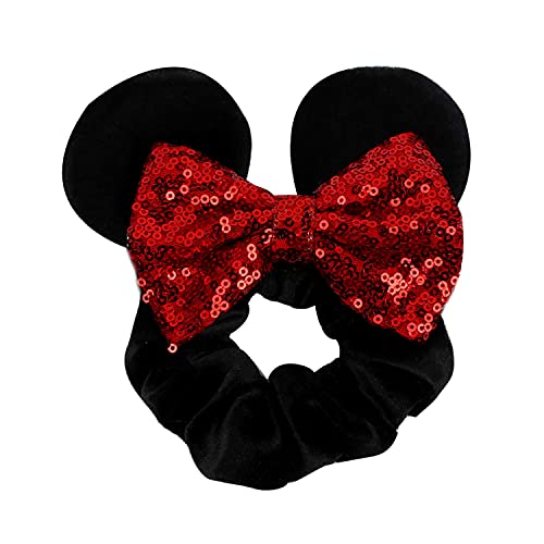 JOYFISCO Mouse Ear Scrunchies - 3 Pack Velvet Sequin Bow Hair Ties