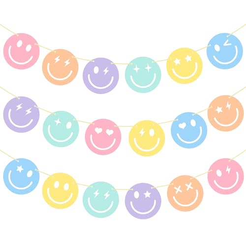 Pastel Smile Face Party Banner Decorations - 2 Pcs Macaron Theme