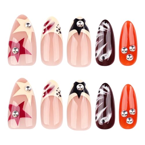 French Tip Press-On Nails Almond Medium 24Pcs – Y2K 3D Design Glam Kit