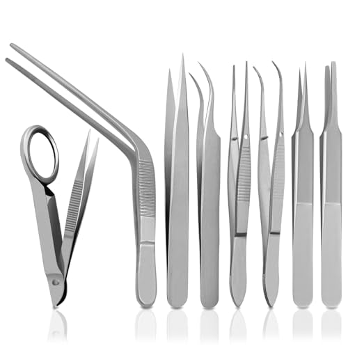 8-Piece Stainless Steel Splinter Forceps Set with Magnifying Glass