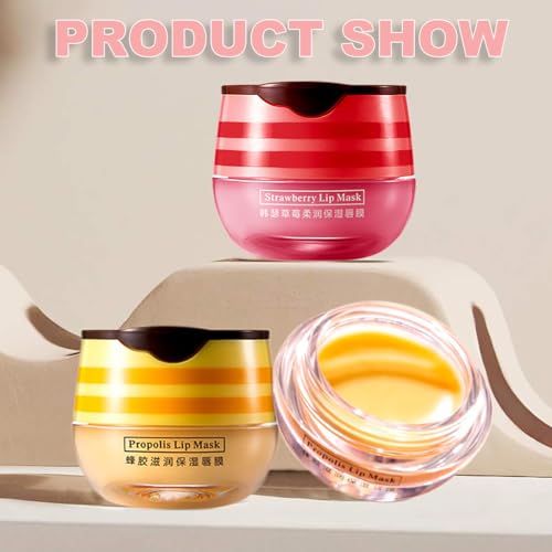 2PCS Strawberry & Honey Lip Balm & Hydrating Sleeping Mask Set - Moisturizing & Repair