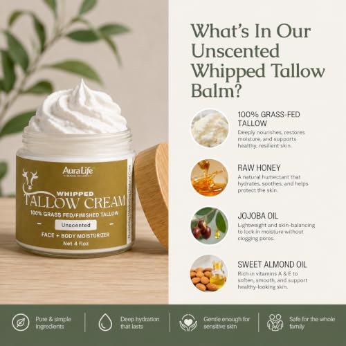 Unscented Organic Grass-Fed Beef Tallow Moisturizer | 4 Fl oz