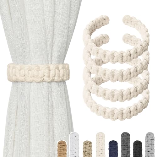 NICEEC 4 Pack Natural Cotton Rope Curtain Tiebacks - Handmade Decorative Holdbacks for Home & Office